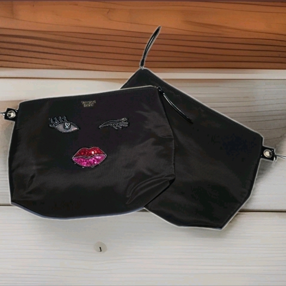 Victoria's Secret Black Makeup Bag "Winking" Beauty Bag Winking" Sequined Eyes
